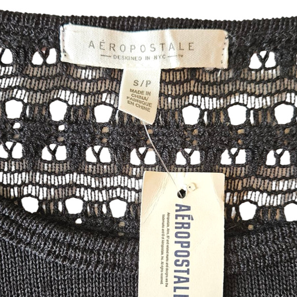 NEW! Aeropostale Women's Crochet Back Long Sleeve Shirt Black Small - Picture 5 of 9